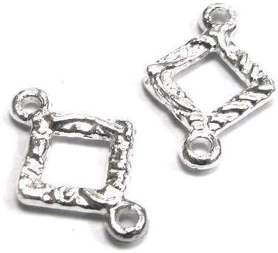 2 pcs .925 Sterling Silver Square Hammered Flower Charm Link Bead Spacer/Pendant/Earring Connector/Findings/Bright