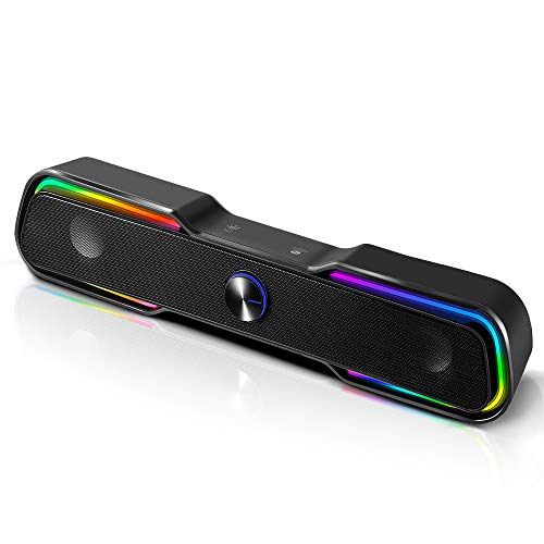 Computer Speakers RGB Gaming Speakers Bluetooth 5.0/AUX Modes, Archeer 10W PC Speakers for TV Laptop Desktop Phones Tablets, Wired Stereo Dual-Channel Sound Bar with Color Change LED Plug and Play