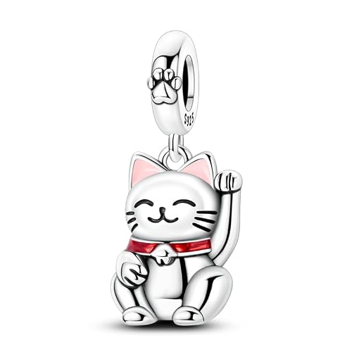 Image of Lucky Fortune Cat Charm 925 Silver Charm Compatible with Pandora Charms, Trollbeads, Chamilia, Biagi and Many Other UK Charm Bracelets.