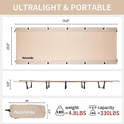 Naturehike Greenwild Camping Cot, Ultralight Folding Backpacking Cot, 60-Second Easy Set-Up, Supports 330Lbs, Portable Camping Bed For Adults For Camping Hiking Travel Home #TOP6