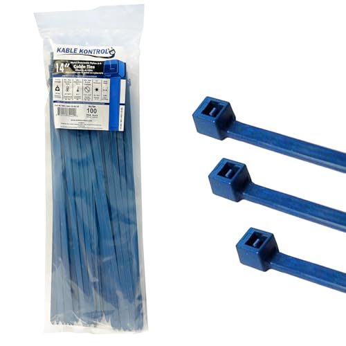 Kable Kontrol Metal Detectable Blue Zip Ties 100 Pcs, 14 Inch, 120 Lbs Test