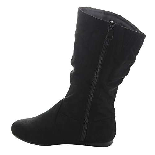 Link Selena-23K Girl's Mid-Calf Solid Color Flat Heel Slouch Boots,Black,10 #TOP3