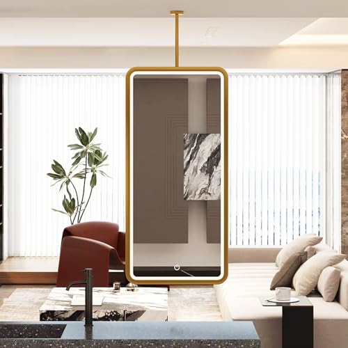 Espejo rectangular para colgar en el techo, espejo de baño con iluminación LED y marco de metal, espejos de maquillaje de tocador grandes para el hogar o el hotel, decoración moderna(50cmx70cm)