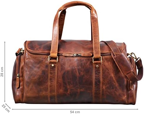 STILORD 'Myles' Vintage Travel Bag Men's Leather Weekender to wear Overnight Duffle Bag Large Luggage XL genuine cowhide, Kolor:kara - koniak