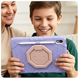CasurvivePro Etui kompatybilne z iPadem Pro 11 2024/2025 M4/M5, etui na tablet do gry ze stojakiem 360°, uchwytem i paskiem na ramię, fioletowe + różowe