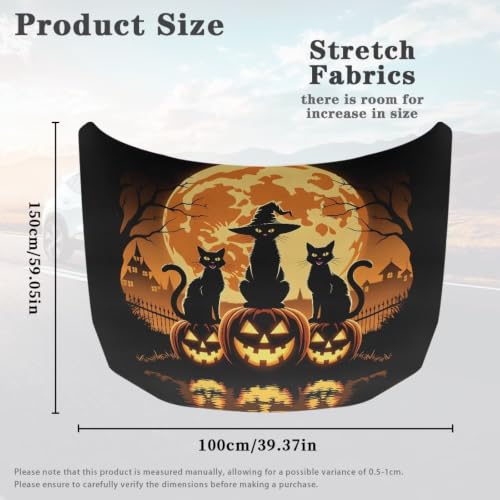 Image of Moon Cat Pumpkins Hood Wraps for Cars Hood Wrap Protector Washable Car Hook Elastic Fabrics Can be Washed Hook Wraps
