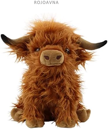 ROJOAVNA 10inch Highland Cow Stuffed Animal Plush Toys, Realistic Soft Cuddly Farm Toy, Soft Cow Plush Toy Plushie Gift for Kids for Adults Kids Boys Girls