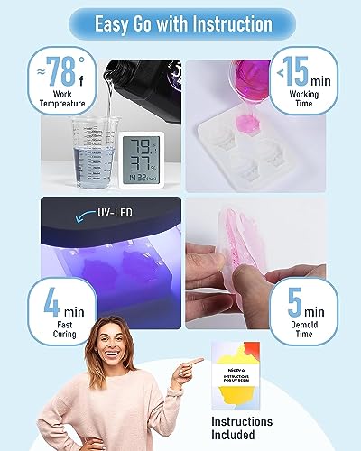 Nicpro UV Resin Kit 2000g, Large Crystal Clear UV Cure Epoxy Resin Supplies, Low Odor & Quick Curing Transparent Solar Activated Glue for Jewelry Making, Handmade DIY Craft, Coating and Casting