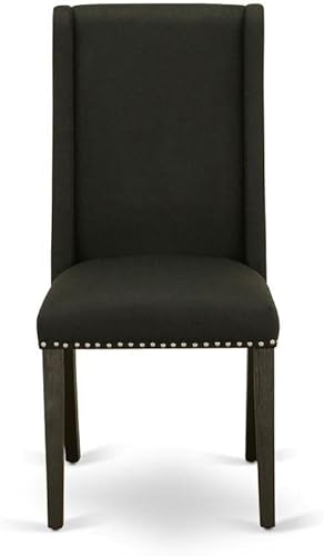 Miniatura 4 de East West Furniture FLP6T24 Florence Parson - Juego de 2 sillas acolchadas de tela de lino negro con ribete de clavo, color negro cepillado