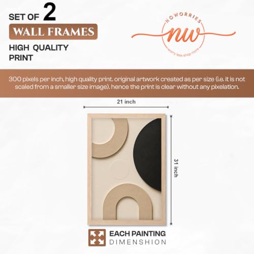 Image of NoWorries Abstract Geometric Wall Painting Set of 2 with Frame | Black Beige Arch & Circle Texture Artwork, Modern Minimal Wall Decor for Living Room, Bedroom, Office and Home Decoration (Art-10, 21x31inch)