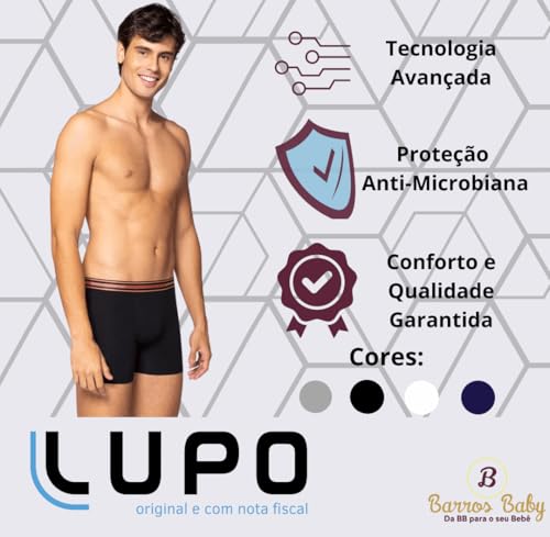 Kit 3 Cuecas Boxer Lupo Masculina Algodão Cotton Original - Todas Pretas M