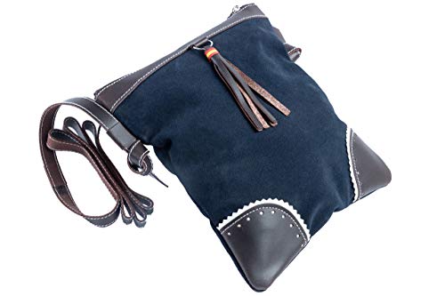 RAU bolso bandolera de piel serraje con borla de bandera de españa (azul marino)
