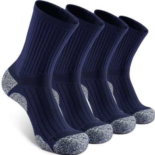 SITOISBE Cushioned Compression Unisex Mid-crew Socks 4-Pack, Large, Navy Blue