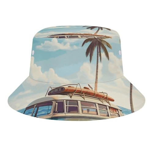 LYDSKGEQ Summer Beach Bus Printing Mountaineering Hat, Outdoor Beach Anti-Ultraviolet Hat, Suitable for Beach, Hiking and Other Outdoor Activities