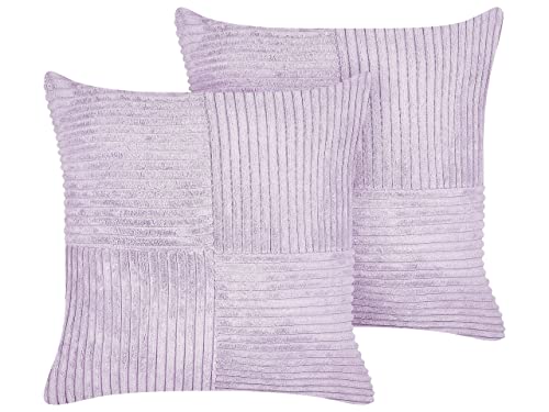 Beliani Set of 2 Throw Cushions Decorative Pillows Corduroy 43 x 43 cm Purple Millet