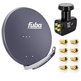  Fuba Digital Sat-Anlage DAA 850 A Satellitenschüssel Anthrazit 85x85cm + PremiumX Quad LNB für 4 Teilnehmer + 8 F-Stecker - Komplett Set HDTV Full HD 4K tauglich + 8X F-Stecker