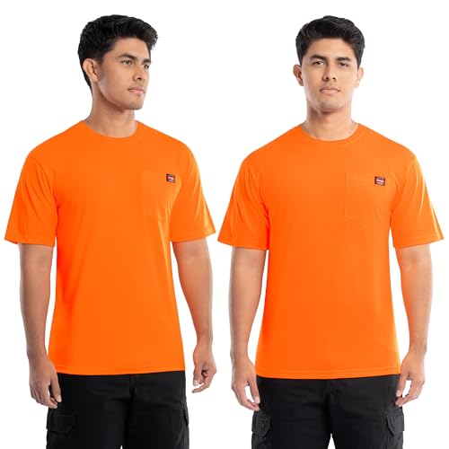 Wrangler Workwear Men's Short Sleeve Pocket T-Shirt, 2-Pack, Safety Orange, Large