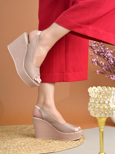 Image of Shoetopia Women's Slingback Wedge Heels | Stylish Comfortable Platform Sandals for Casual & Party Footwear