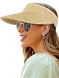 Visor Hats for Women,Beach Hats UPF50+ Sun Visors Straw Hats for Women,Hand Wowen Packable Sun Protection Hats Beige