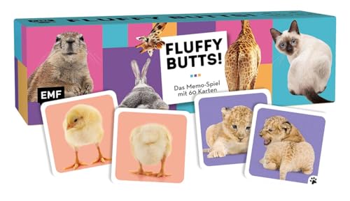 Edition Michael Fischer Memo-Spiel: Fluffy Butts – Finde den passenden Po zum Kopf! Mit 60 lustigen Tier-Motiven von Cute bis flauschig für Tierfans von 6-99 Jahren, White