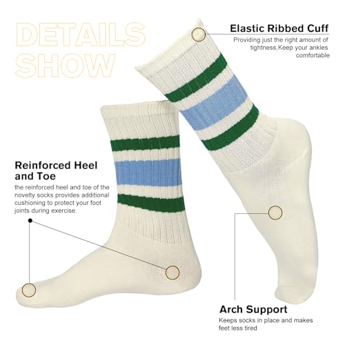 Image of American Trends Womens Novelty Striped Crew Socks Athletic Vintage Slouch Mid Calf Tube Socks
