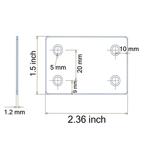 2.4 x 1.5 Inch Metal Flat Straight Brace Bracket 1.2 MM Thickness Metal Flat Straight Mending Plates Fixing Corner Brace 12 Pcs for Furniture, Wood, Shelves, Cabinet - Thumbnail 4