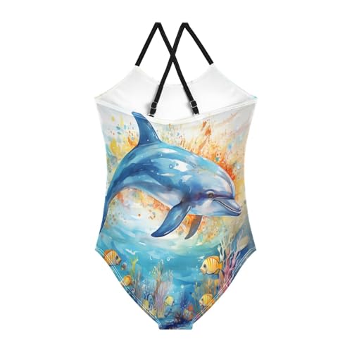 Fancy Watercolor Art Dolphin Girls' Swimwear Beachwear One Piece Swimsuit Bathing Suits for Kids2