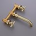 TRUSTMI Wall Mount Brushed Gold Bathroom Faucet, 2 Cross Handle Concealed Vessel Sink Faucet with Brass Rough-in Valve, 8.18