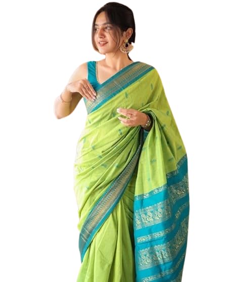 ILAIYAAL CLOTHINGS Women's Kanjivaram Cotton Silk Saree South Indian Paithani Sari | gadwal cotton sarees with Zari Border and Blouse Piece - Suitable For All Indian Occasions and Festivals 191