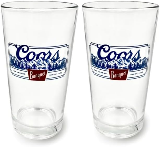 Coors Limited Edition Pint Glass Set, Clear Glass, Classic Blue Mountain Logo Design, 16 oz, Set of 2