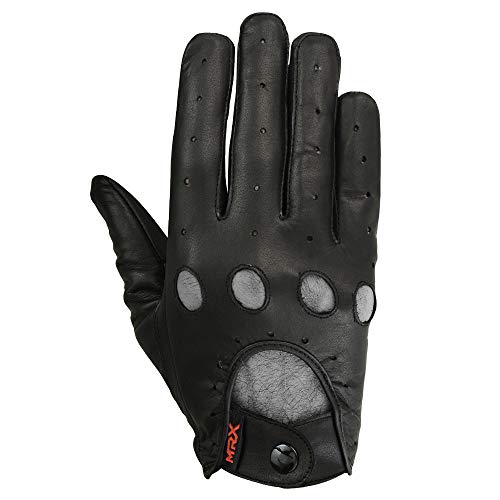 Image of MRX Driving Gloves Button Basic Soft Outdoor Glove Goat Leather Workout Full Finger, Black