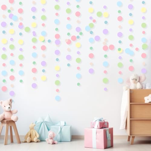 Image of Outus 5 Pieces Colorful Circle Garland Banner Hanging Paper Dot Decorations for Classroom, Birthday Party, Baby Shower, Wedding Backdrop & Photo Booth Graduation Decor (Pastel)