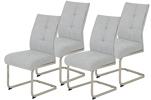 Hela Tische, 4er Set Esszimmerstuhl INES, Schwingstuhl, XL-Stuhl, Webstsoff Grau, Komfortsitz Federkorb, Metallgestell Edelstahloptik