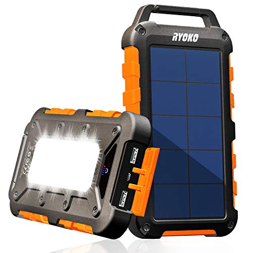 Solar Charger, Ryoko Portable Solar Phone Charger, 20000mAh Solar Power Bank External Battery Backup for Outdoor Camping Gear Equipment Survival Kit, Compatible for Phone, IPX4 Waterproof
