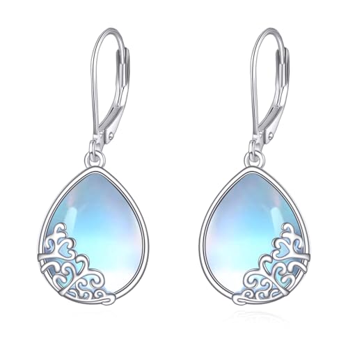 Boucles d'oreilles pierre de lune argent 925 contre le ternissement, style filigrane chic