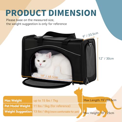 Image of Petsfit 19x9x12 Inches Foldable Washable Travel Carrier Mesh Ventilation, Airline Approved Pet Carrier Soft-sided(Dual-use)