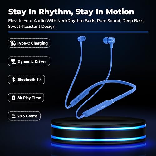 Image of APES NeckRhythm Wireless Bluetooth Neckband, 8Hrs Playtime, 10mm Drivers, Bluetooth v5.4 (Blue)