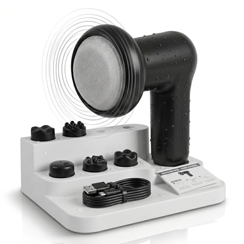 Image of KLEN Rechargeable Mini Handheld Massager Machine with 5 Interchangeable Heads - Cordless Electric Design Adjustable Speeds for Back, Neck, Shoulders & Legs