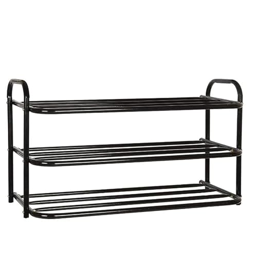 Image of 3 Tier Metal Shoe Rack Organizer Heavy Duty Stackable Shoe Storage Shelf Multipurpose Stand for Entryway Bedroom Closet Utility Space Saving Shoe Stand with Black Finish (Shoe Rack 3-03)