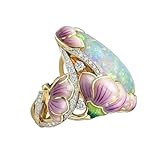 MAGICLULU Anillo Floral con Piedra de Ópalo para Mujer Sortija Delicada y Colorida para Fiestas y Uso Diario Joyería Única de Calidad para Regalos