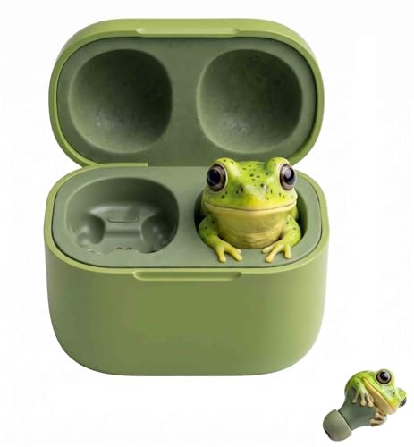 Frog Wireless Earbuds Cute Animal Shaped Bluetooth Headphones with Charging Case Noise Reduction in-Ear Stereo Sound IPX4 Waterproof Earphones Unique Green Gift for Adults (Green)