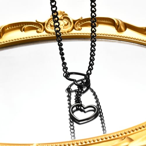 Qitian Stainless Steel Adjustable Lariat Y-Necklace for Men,Punk Gothic Cuban Necklace Jewelry,Heart O-ring Slip Chain Necklace for Women, 24'', Black, QT-24Y by Qitian - Used condition - Image 4