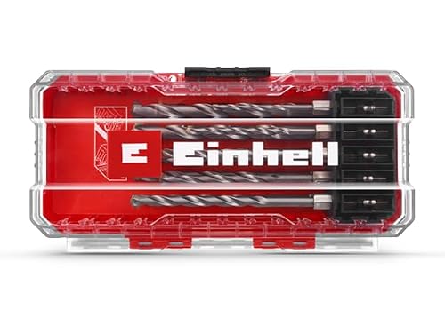 Oryginalny zestaw wierteł do muru Einhell S-Case 10-częściowy (zgodnie z DIN 10083-2 ze stali narzędziowej, trzpień E 6,3, wkładka z węglików spiekanych, wrzeciono walcowane w zestawie z pudełkiem do