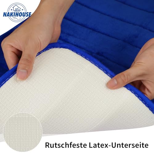 NAKIHOUSE Badematte Set 3-teilig aus Memory Foam, rutschfest & Saugfähig, Waschbar, Weich & Schnell Trocknend, Badezimmerteppich für Dusche, WC & Badewanne,Blau – Bild 6
