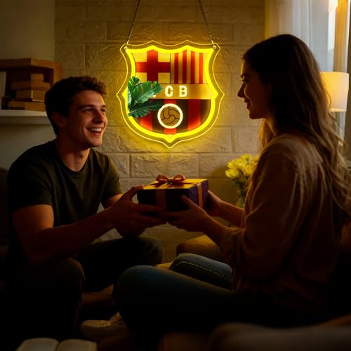 Image of Football Neon Sign for Wall Decor Soccer Team Logo LED Light for Man Cave | Dimmable football neon light, bedroom, bar, party, fans club wall decor, gifts for soccer team fans, size 11.8*11.6 in
