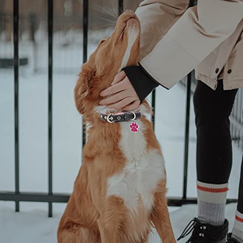 Linmagco Reflective Personalized Dog Collar With Bells Soft Leather Style Durable & Adjustable Collar With Engraved Nameplate For Small Medium Large Dogs,Pink #TOP1