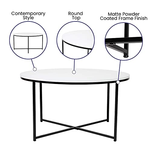 Flash Furniture Hampstead Collection Coffee Table - Modern White Finish Coffee Table - Crisscross Matte Black Frame #TOP3