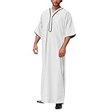 USTZFTBCL Herren kurzärmlige Dubai-Malaysia-Robe,traditionelle Nationalkleidung mit lockerer Passform,kurzes Rockdesign white L