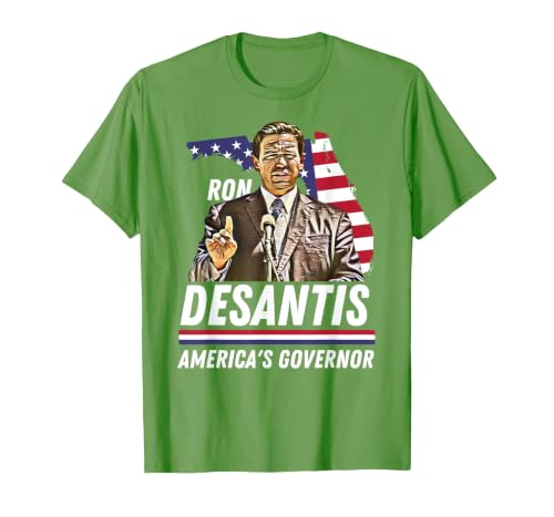 Ron Desantis America's Governor Florida US Flag T-Shirt, Men, Grass Green, Medium