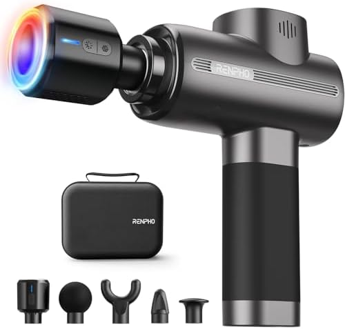 Pistola de Masaje Muscular Calor y frío, Pistola de Masaje RENPHO, Masajeador de Motor de Tejido Profundo de 3200 rpm, Massage Gun, Para el Hogar, Gimnasio, Relajación Muscular de Cuerpo Completo
